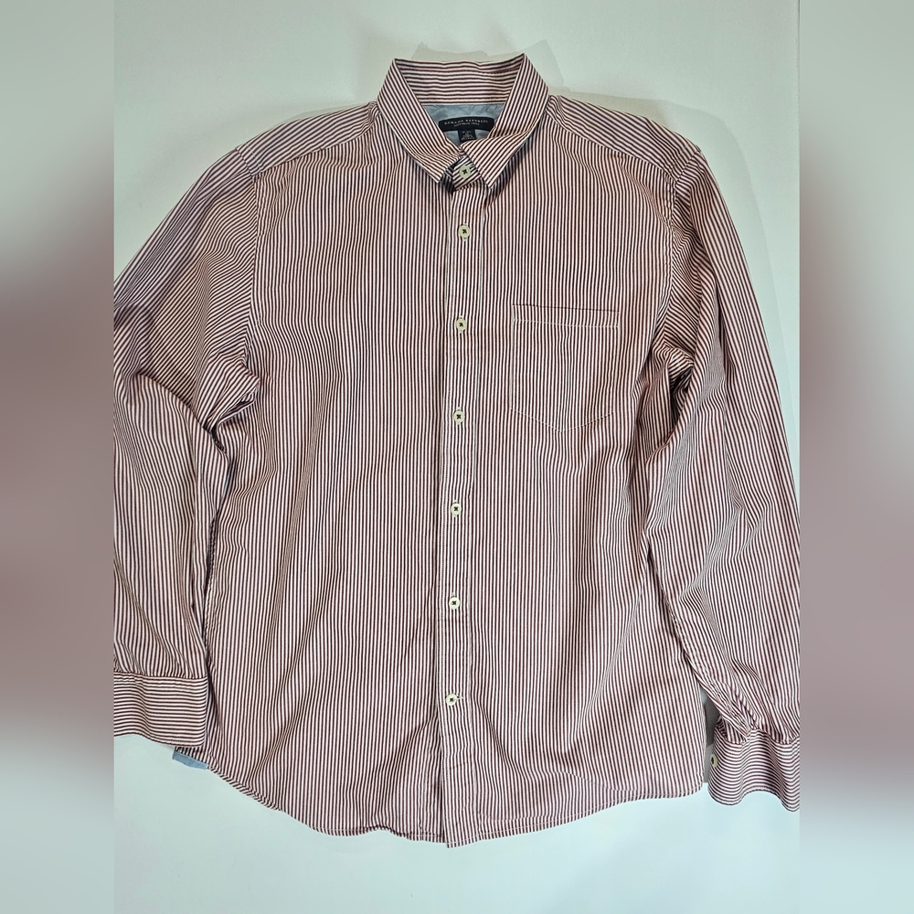 Banana Republic Mens Dress Shirt M 15/15.5 Red White Stripe Soft Wash Preppy